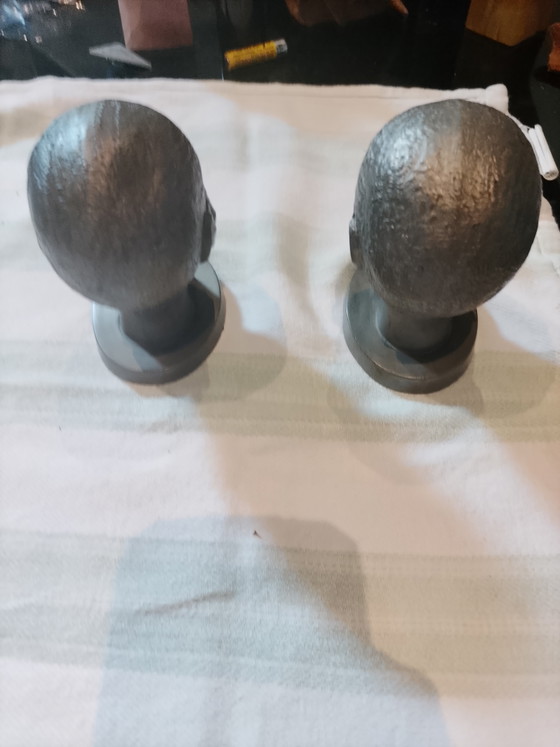 Image 1 of Art Pewter Bookends/Sculptures - The Pewter Makers of Huy - Vintage Mid-Century