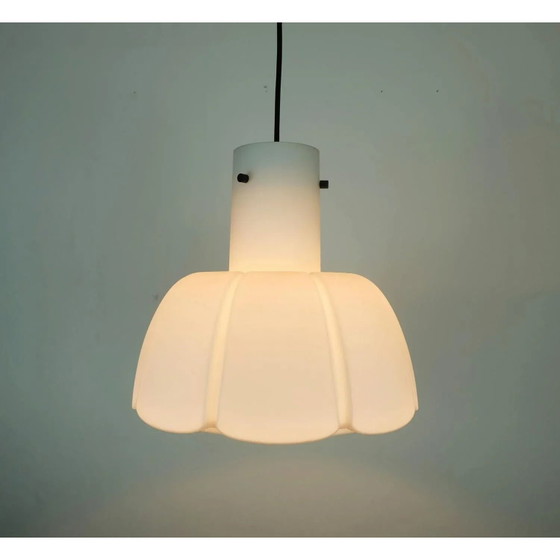 Glashütte Limburg, Pendant lamp, Flower-shaped Opal Glass Shade, Large Model – Iron (photo 4 of 9)
