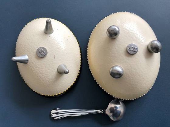 Image 1 of 2 ostrich egg dishes with 1 matching spoon