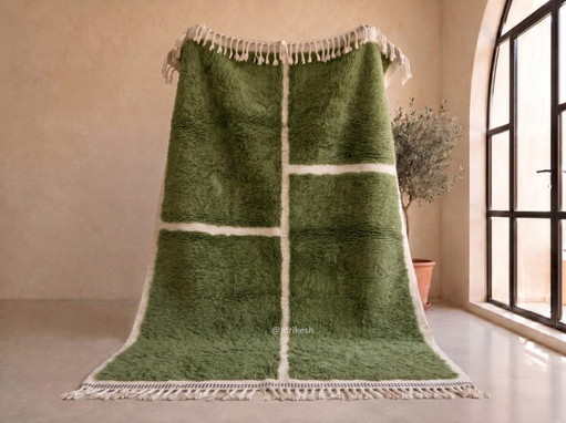 Handgemaakt vloerkleed van puur wol, traditioneel vakmanschap, groen, afmeting 2-3 m – Aime Té, vloerkleden en tapijten, Wool
