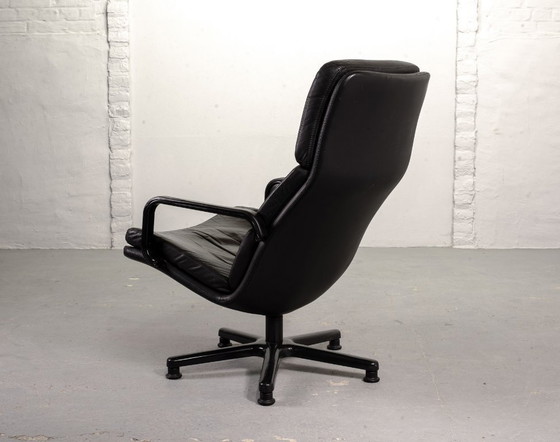 Nederlandse design draaibare loungestoel van zwart leer, F-serie, ontworpen door Geoffrey Harcourt voor (photo 7 of 13)