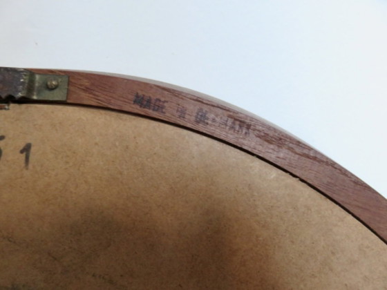 Ronde teakhouten spiegel gestempeld made in Denemarken, 1960, Bruin, Scandinavian (foto 2 van 12)