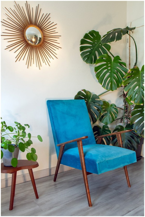 Poltrona scandinava in velluto blu anatra, anni '50-'60 – Poltrone (photo 3 of 7)