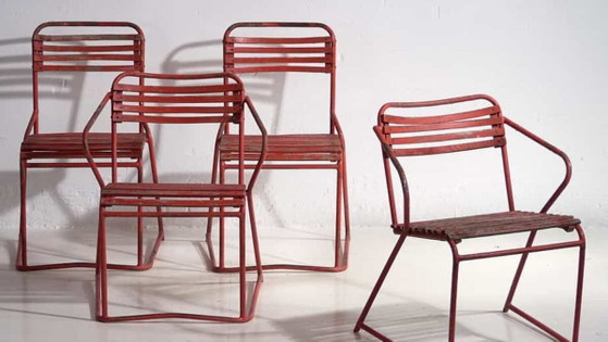 Sedie da giardino rosse antiche (c.1920). Set di 4 pezzi #37 – Wood, Iron (photo 3 of 40)