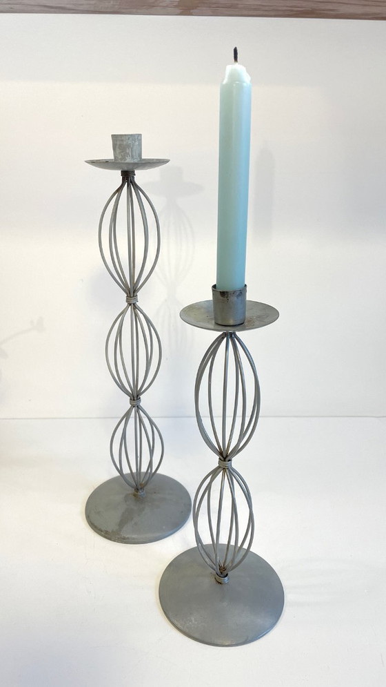 Image 1 of Portacandele geometrici, metallo grigio patinato