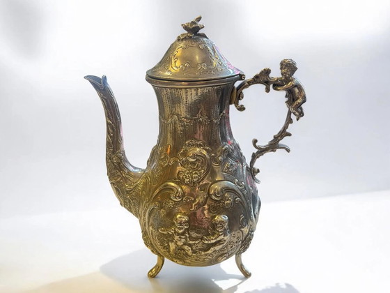 Image 1 of Barokke koffiepot van massief 800 zilver, gemerkt, ca. 1900-1920, geboorte pot