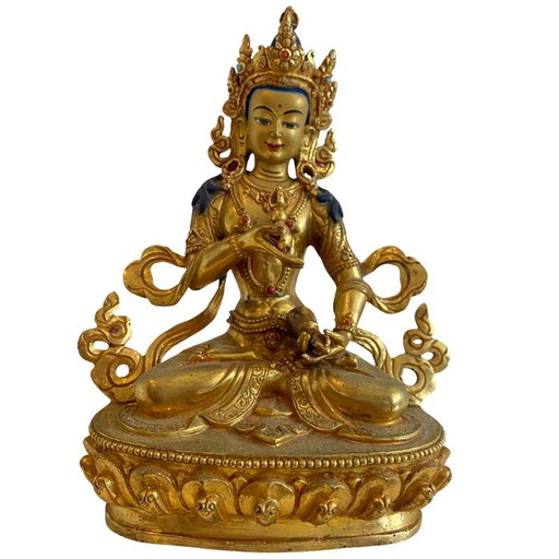 Estatua nepalesa de bronce dorado de White Tara – Tradición Newar, finales del siglo XIX – principios del XX