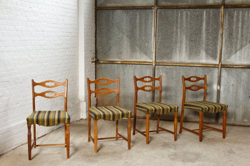 4x oak and wool dining room chairs by Henning Kjaernulf, 1960's