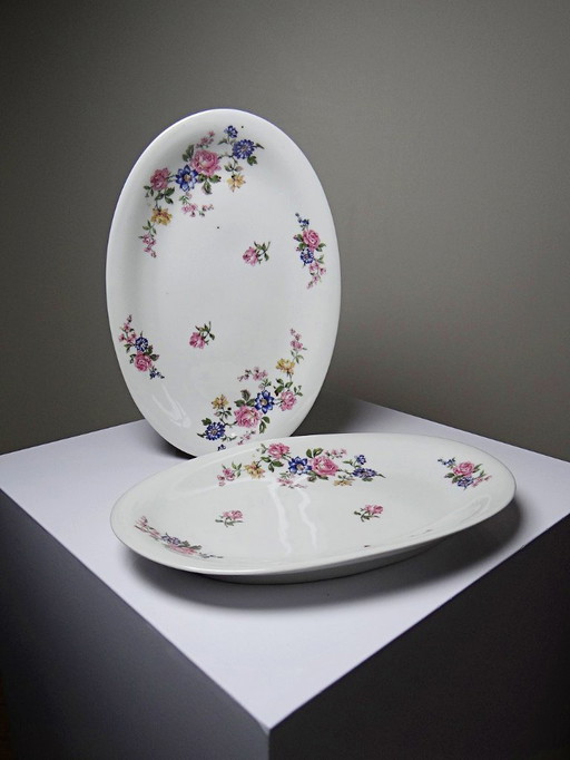 2 Bernardaud porcelain Limoges dishes with floral decoration, 1920s-1950s