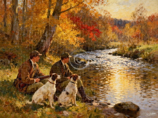 Impressionist painting on acrylic canvas / Moment of relaxation during the hunt / (80x60) cm