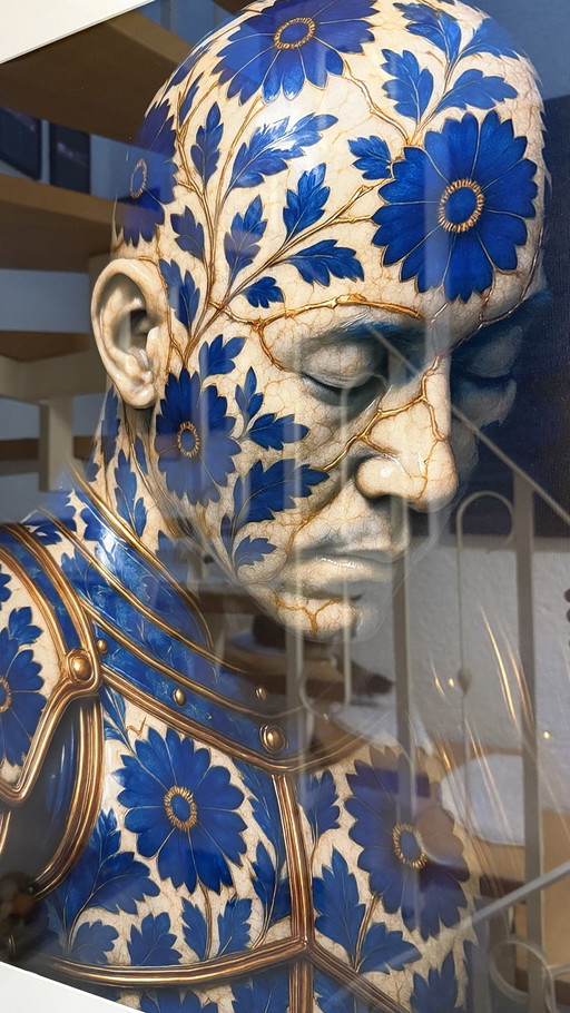 Kintsugi Porcelain Samurai Blue Flower by Rattan Hunt