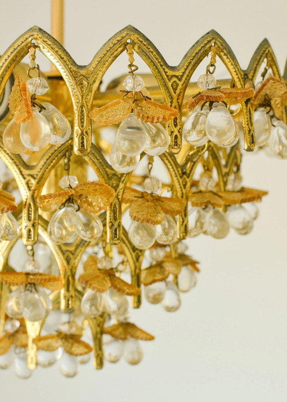Lampadario vintage in vetro di Murano con frutta, 58 gocce, metallo dorato, 4 luci, anni '70 – Murano Glass (photo 3 of 10)