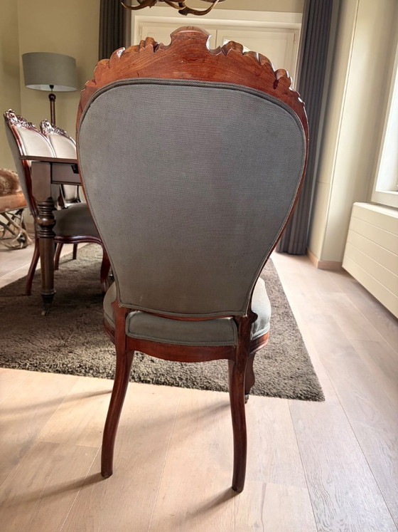 6 antique Louis-Philippe chairs – 19th century – Dining chairs, Wood, Textile (photo 4 of 5)