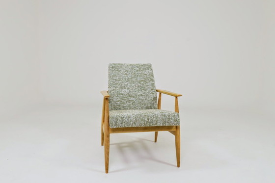 Image 1 of Fauteuil vintage vert granola en bois naturel, design H. Lis