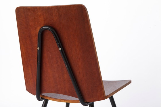 Image 1 of Mid Century Danish Chair 1950s Teak Plywood Chair, Scandinavian Vintage Desk Chair, Metal Frame Dining Chair