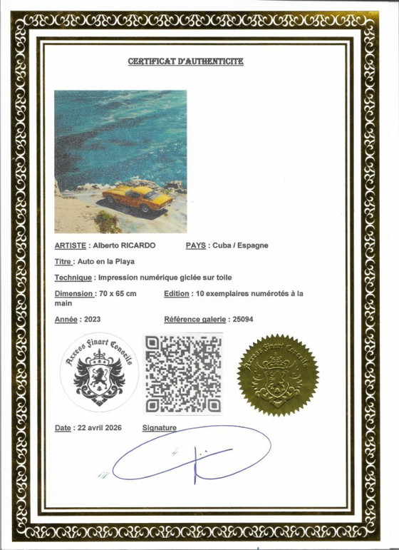 Alberto Ricardo - Auto En La Playa - Artist Lithograph – Paintings & Drawings, Canvas (photo 10 of 15)