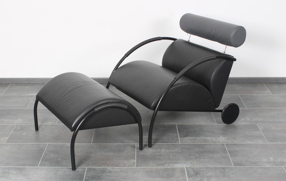 Image 1 of Schwarzer Lederstuhl Zyklus Lounge Chair + Hocker von Peter Maly für Cor