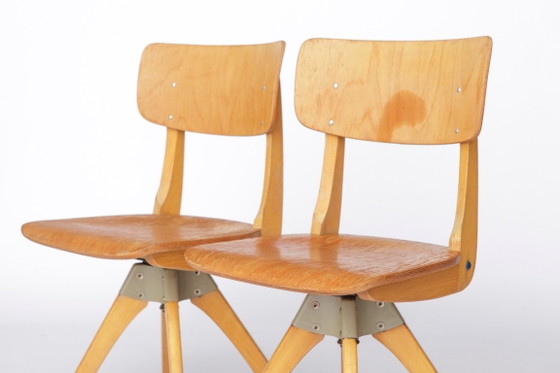 Pair Of Vintage Casala Swivel Chairs, 1970s German Industrial Beechwood Chairs, Adjustable Studio Or Desk (photo 2 of 11)