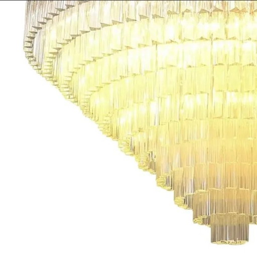 Lámpara de araña monumental de cristal de Murano Triedro transparente en estilo Venini