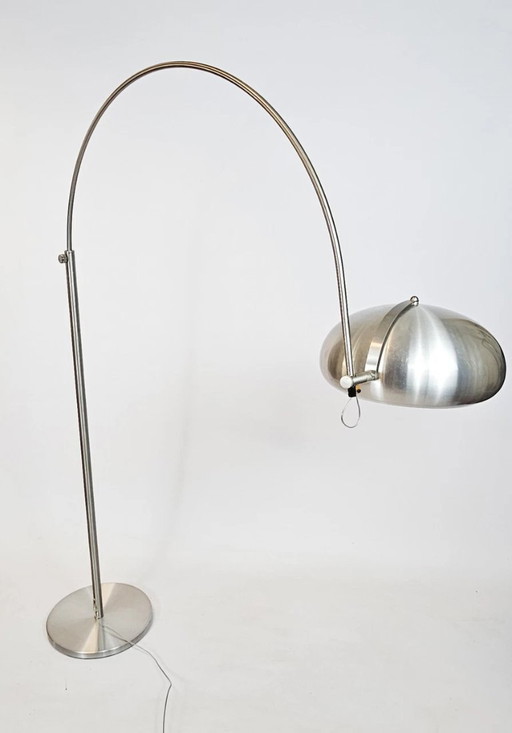 Hala Zeist arc floor lamp, stainless steel, 1980s Dutch design