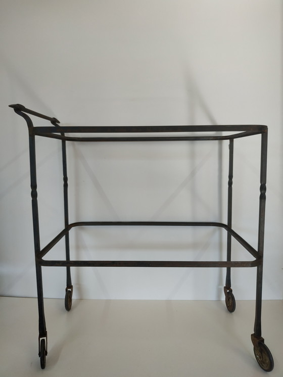 Image 1 of Carrello da giardino in metallo Brocante Carrello da portata Tavolo da giardino Piatti in vetro