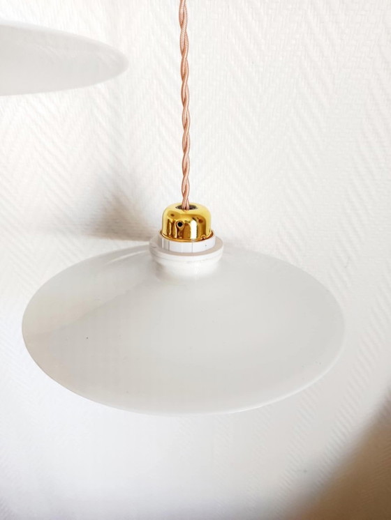 Image 1 of 2x vintage opaline pendant lights