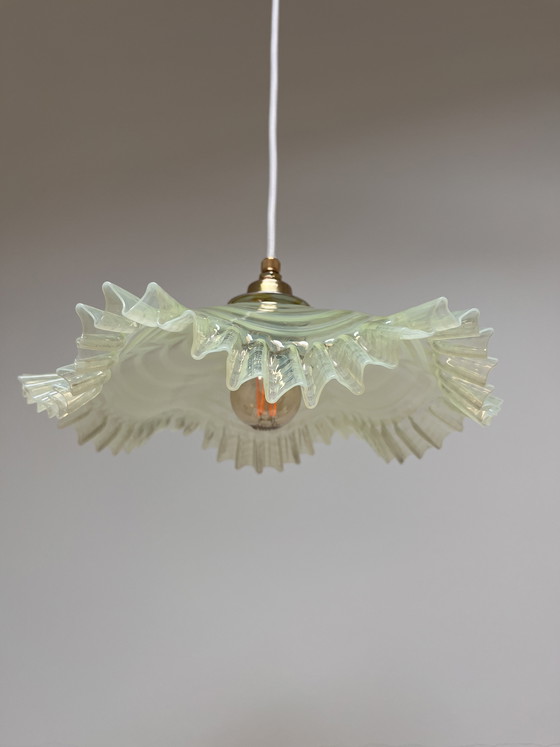Image 1 of Sfeervolle, lichtgroene vintage hanglamp, vermoedelijk Frans