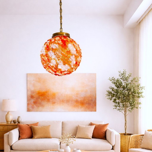 Grand lustre suspendu de style Régence en verre rouge