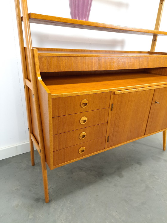 Image 1 of Teak Veneer Cabinet From Sweden With Drawers, Shelf And Extendable Shelf