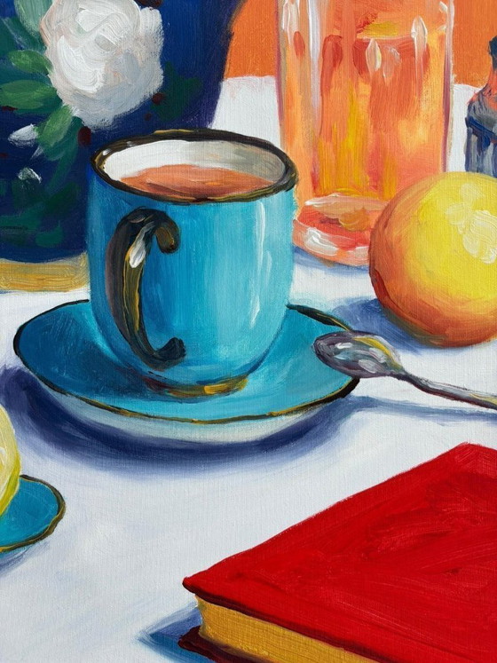 Image 1 of Acrylic painting by the artist E. García "La vajilla azul" 100x70 cm
