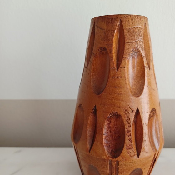 Image 1 of Vintage Hand Carved Wooden Vase
