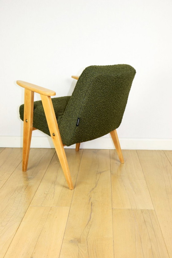 Image 1 of Poltrona Chierowski 366, anni '70, boucle vintage verde oliva - legno chiaro