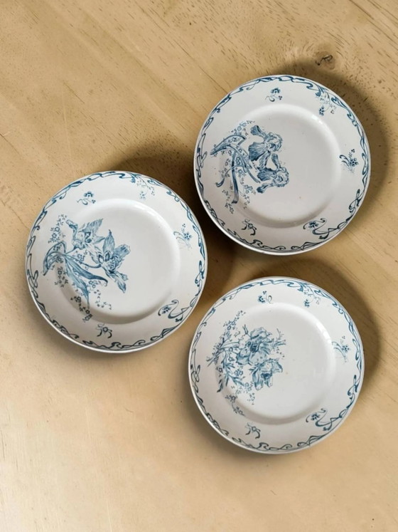 5 Steingut-Teller von Creil and Montereau "Crémone", Eisenstein Art Nouveau – Geschirr, Porcelain (photo 3 of 9)