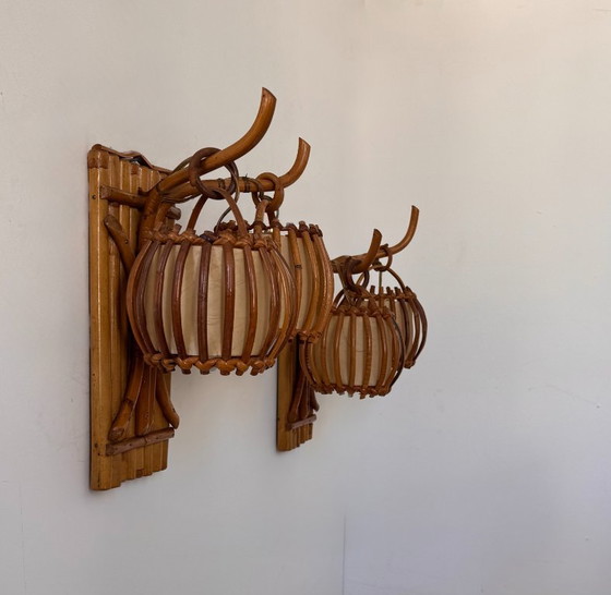 Pair of vintage rattan Wall lights, France 1950 (photo 4 of 7)