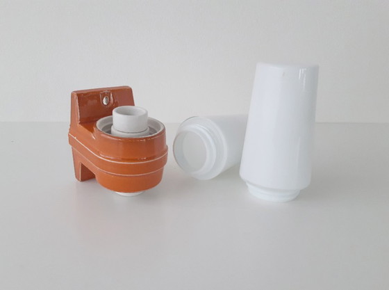 Image 1 of Porseleinen vintage wandlamp van Ifö Electric met 2 lichtpunten, oranje jaren 60 lamp ontworpen door Sigvard Bernadotte