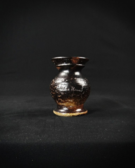Small baluster vase in black enamelled stoneware signed Jean Marais Vintage 70s