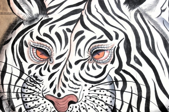 Tigre Bianca 183x122 cm, tela dipinta a mano dall'India. Unica! – Dipinti e disegni, Cotone (photo 5 of 8)