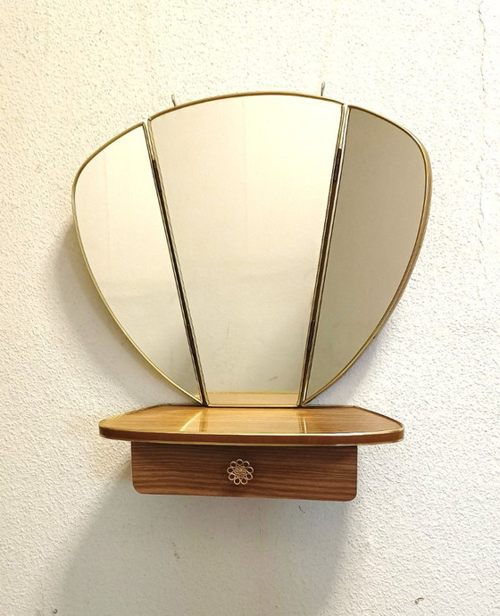 Image 1 of Fifties hooded mirror with side leaves