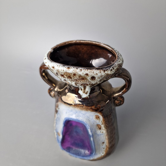 Image 1 of Vintage West German Fat Lava Vase Made by Walter Becht, Shape number WB 149/23, Colours : Violet, blanc et brun