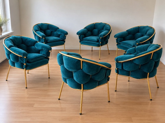 Set of 6 luxury design chairs | Turquoise velvet & gold – Armchairs (photo 4 of 5)