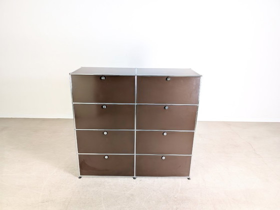 Image 1 of Cassettiera con scaffale vintage marrone USM Haller originale 2x4