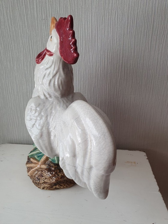 Image 1 of Grand coq vintage en céramique – glaçure craquelée – 47 cm