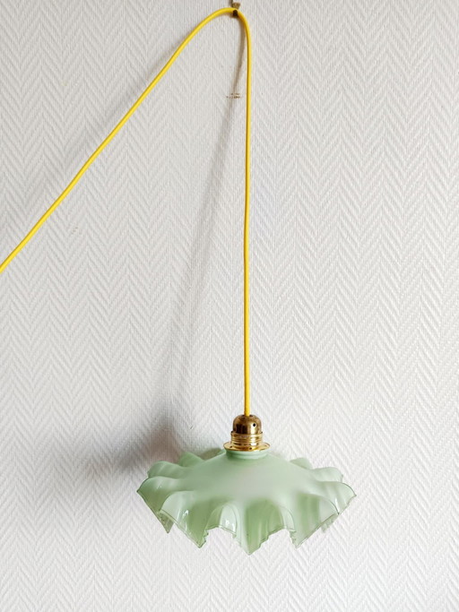 Green mini opaline hand lamp vintage 1950