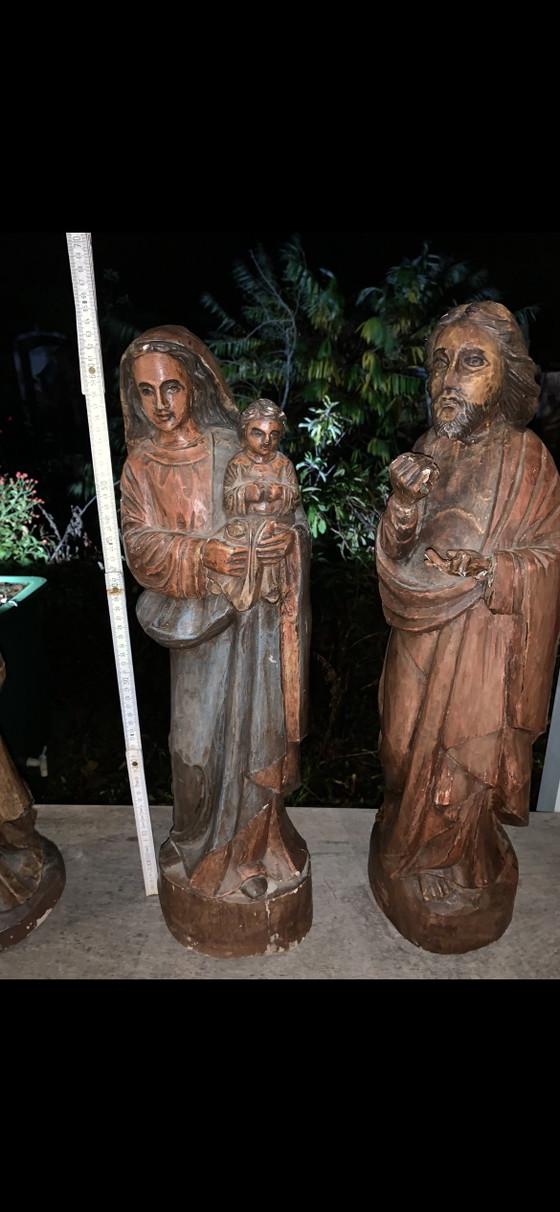 Ensemble de 3 grandes statues sacrées en bois (la Vierge et Moïse) – bois massif, jusqu'à 63 cm, avec (photo 8 of 10)
