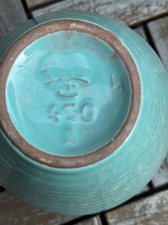 Image 1 of Vintage turquoise design vaas – Wim Visser voor De Sphinx Maastricht (jaren '50)