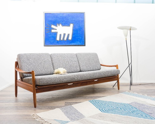 60s daybed/sofa in teak, newly upholstered.