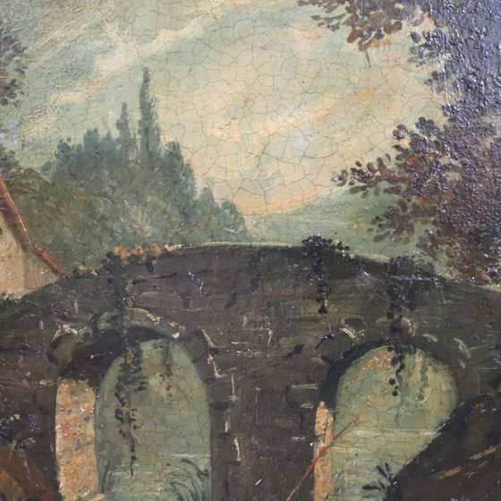 Image 1 of River landscape, oil painting on canvas, Italy 19th century