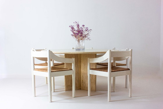 Image 1 of Grande table de salle à manger italienne en travertin, années 1970