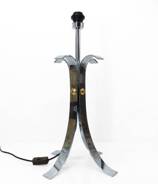 Lampvoet van verchroomd staal met vier poten, in de stijl van het ruimtetijdperk uit de jaren 70