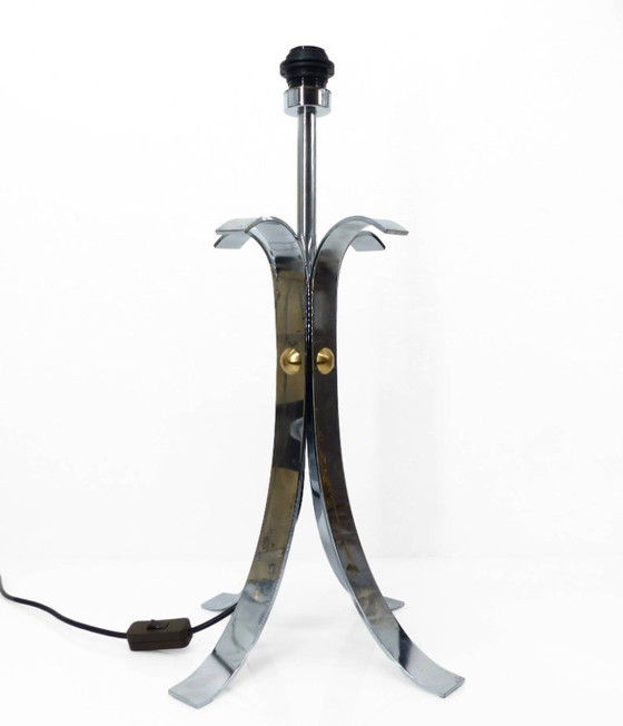 Image 1 of Lampvoet van verchroomd staal met vier poten, in de stijl van het ruimtetijdperk uit de jaren 70